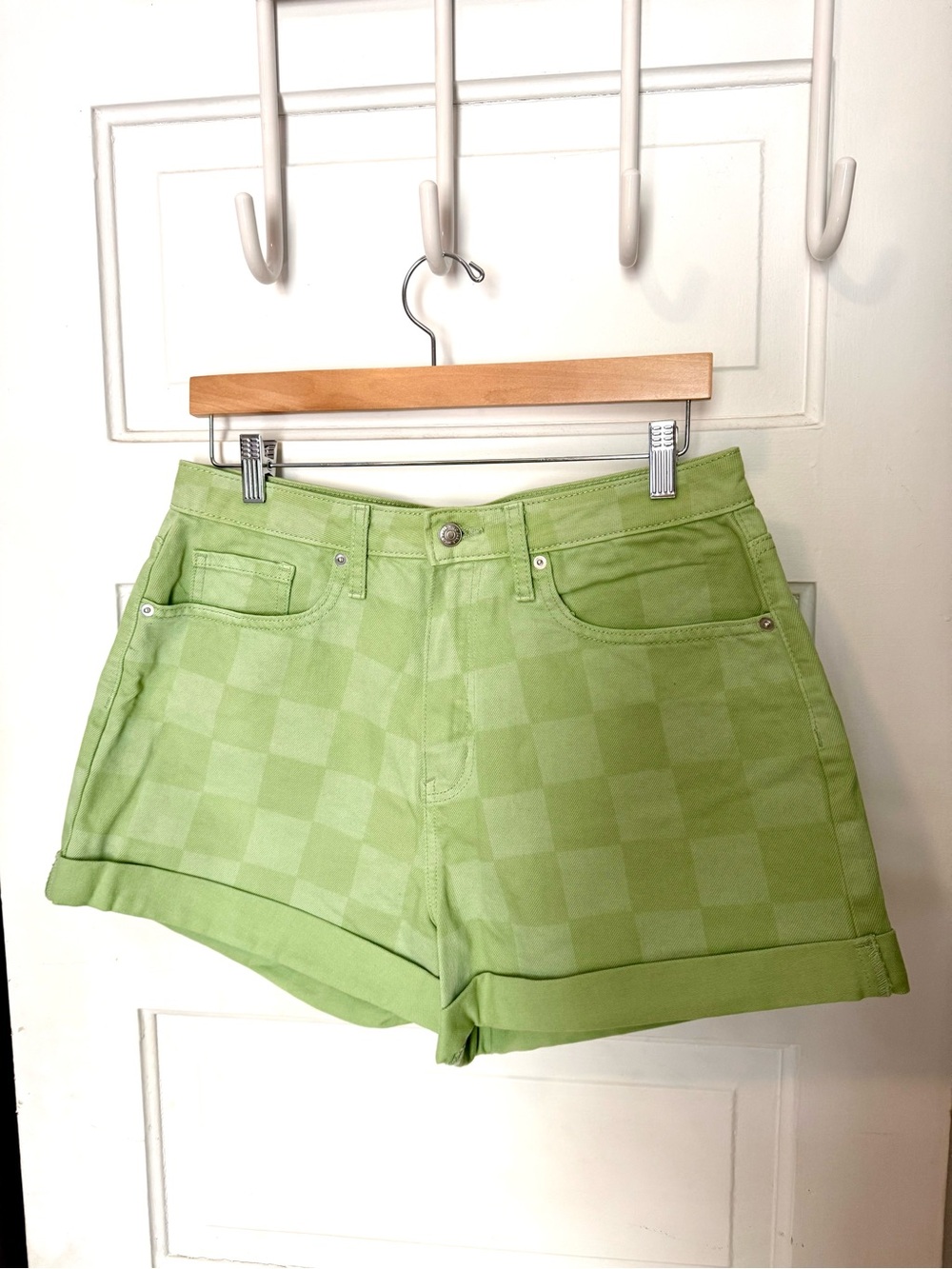 BNWOT Wild Fable Highest Rise Mom Shorts, Green Checkered, size 12